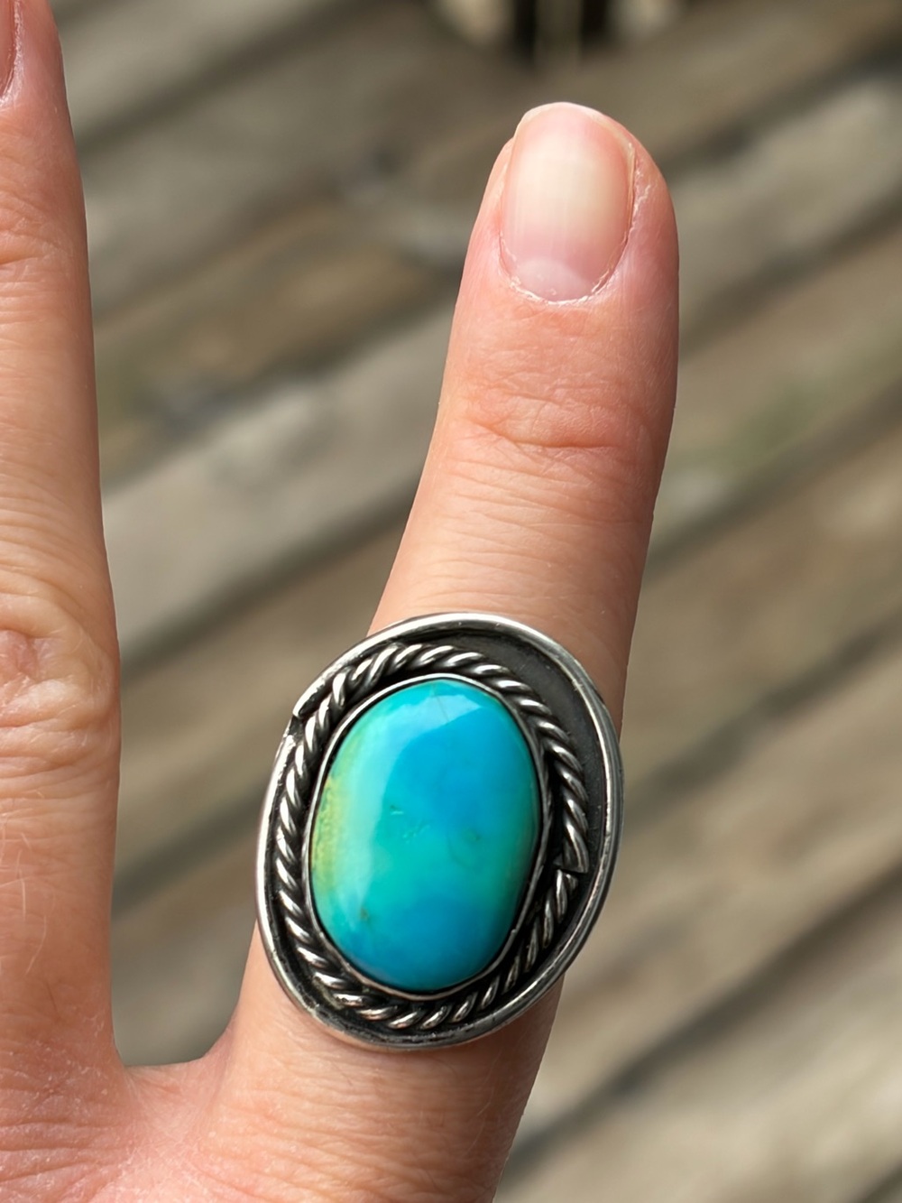 Vintage Sterling Silver & Turquoise Cocktail Ring- Size 7